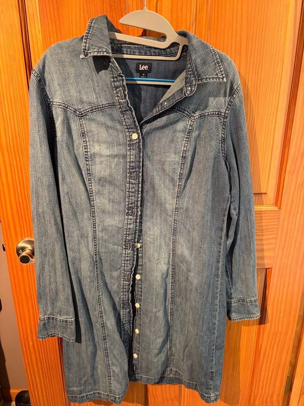Lee Women's Medium Wash Denim Button-Front Western Shirt Dress